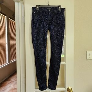 7 For All Mankind Velvet Skinny Jeans Blue Flocked Print Size 29